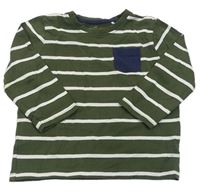 Khaki-bílé pruhované triko s kapsičkou Topolino