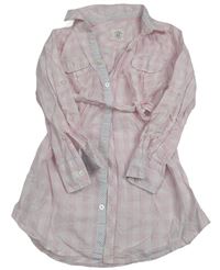 Světlerůžovo-bílé kostkované košilové propínací šaty s páskem H&M