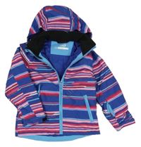 Tmavomodro-růžová pruhovaná šusťáková zimní bunda s kapucí Kids