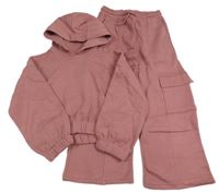 2set - Růžová crop mikina s kapucí + tepláky s kapsami George