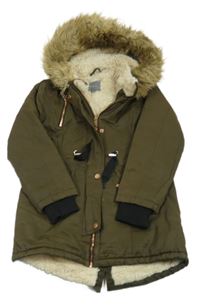 Khakihnědá šusťáková zimní parka s kapucí Next