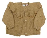 Pískový propínací svetr s volánkem a dírkovaným vzorem Zara