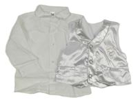 2set - Bílá lněná košile + saténová společenská vesta 