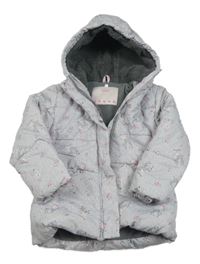 Šedá vzorovaná šusťáková zimní bunda se srnkami a kapucí Topolino