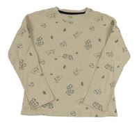 Béžové žebrované triko s obrázky a kapsou Kiabi 