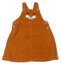 Oranžové manšestrové laclové šaty s liškou 