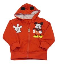 Červená propínací mikina s Mickey Mousem a kapucí 