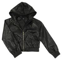 Černá koženková bunda s kapucí River Island