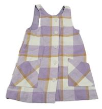 Lila-bílo-béžové kostkované vlněné šaty Dunnes Stores