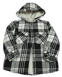 Černo-bílá kostkovaná košilová zateplená bunda s kapucí Next