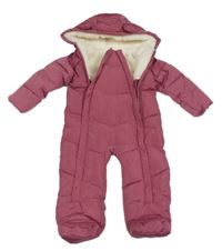 Růžová šusťáková prošívaná zimní kombinéza s kapucí Matalan