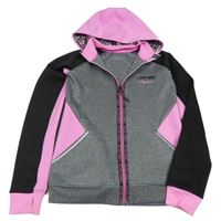 Černo-šedo-růžová sportovní propínací mikina s nápisem a kapucí Primark