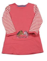 Růžovo-pruhované teplákové šaty s koníky Jako-o