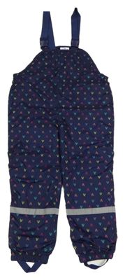 Tmavomodré šusťákové podšité laclové kalhoty se srdíčky Topolino