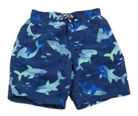 Tmavomodré plážové kraťasy se žraloky 