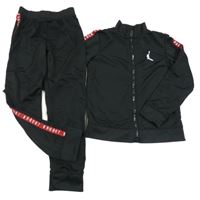 2Set - Černá thermo propínací mikina s logy a pruhem + tepláky Air Jordan