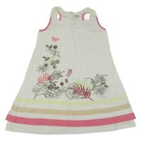 Bílé plátěné šaty s výšivkami a pruhy Kanz