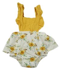 Žluto-smetanový kraťasový overal s květy 
