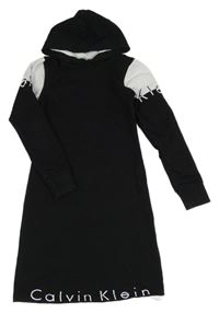 Černo-bílé teplákové šaty s kapucí Calvin Klein