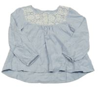 Světlemodro-bílá pruhovaná halenka s krajkou H&M