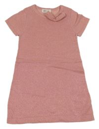 Růžové pletené třpytivé šaty s mašlí H&M