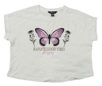 Bílé crop tričko s motýlkem New Look
