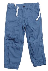 Modré plátěné cuff kalhoty Lupilu