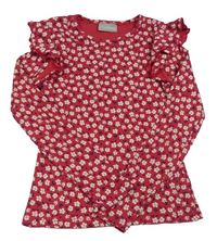 Tmavorůžové žebrované triko s kytikami a volánky Matalan