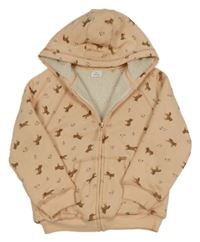 Broskvová propínací zateplená mikina s koníky a kapucí Next