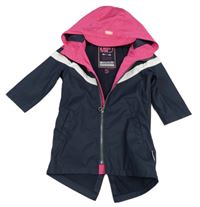 Tmavomdro-růžová nepromokavá jarní parka s kapucí 