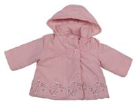 Světlerůžová šusťáková zimní bunda s kytičkami a kapucí Smily