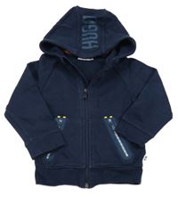 Tmavomodrá propínací mikina s logem kapucí Hugo Boss