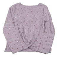 Fialový žebrovaný svetr s překřížením a kytičkami Topolino