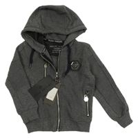 Nové - Šedá propínací mikina s nášivkou a kapucí Philipp Plein