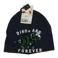 Nové - Tmavomodrá bavlněná čepice s dinosaurem z flirů H&M