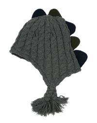 Šedá pletená podšitá ušanka - dinosaurus George 