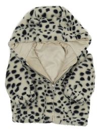 Smetanovo-černá vzorovaná chlupatá zateplená bunda s kapucí Nutmeg