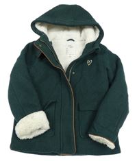 Tmavozelený vlněný zateplený kabát s kapucí Vertbaudet 