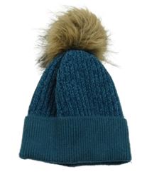 Petrolejová žinylková čepice s bambulí