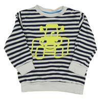 Tmavomodro-bílá pruhovaná mikina s traktorem Topomini 