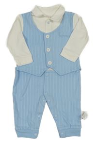 Bílo-světlemodrý proužkovaný společenský overal 