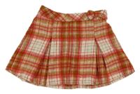 Červeno-béžovo-bílá kostkovaná vlněná skládaná sukně Tu