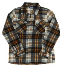 Šedo-oranžovo-bílá kostkovaná fleecová košilová bunda Unlocked