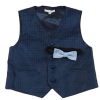 2set - Tmavomodrá vzorovaná společenská vesta + motýlek Rocha John Rocha