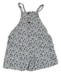 Tmavomodro-bílé kytičkované plátěné laclové kraťasy Kids 