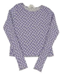 Fialovo-světlefialové kostkované žebrované crop triko H&M