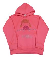 Neonově růžová mikina s holičkou z kamínků a kapucí Awdis