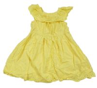 Žluté plátěné šaty s puntíky a volánky George 