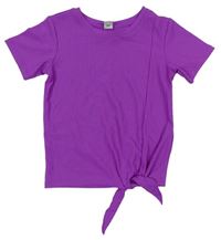 Purpurové žebrované crop tričko s uzlem Tu