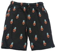 Černé teplákové kraťasy s ananasy/lebkami PRIMARK